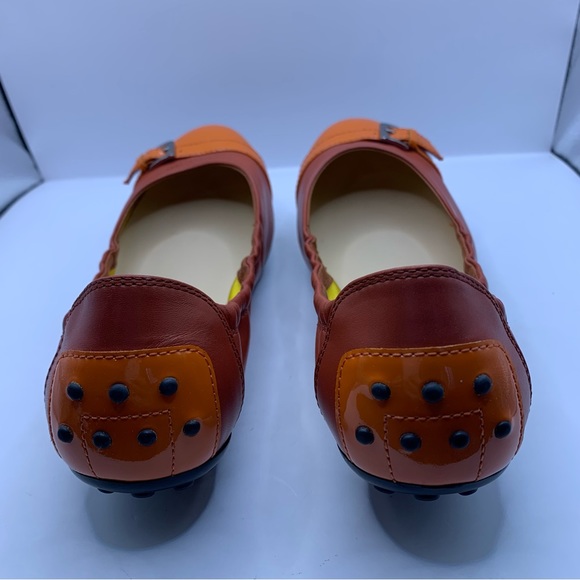 Tod's Womens Leather Buckle Ballet Flats Bright Orange 38 US 8 Slip On Cap Toe - Picture 8 of 11